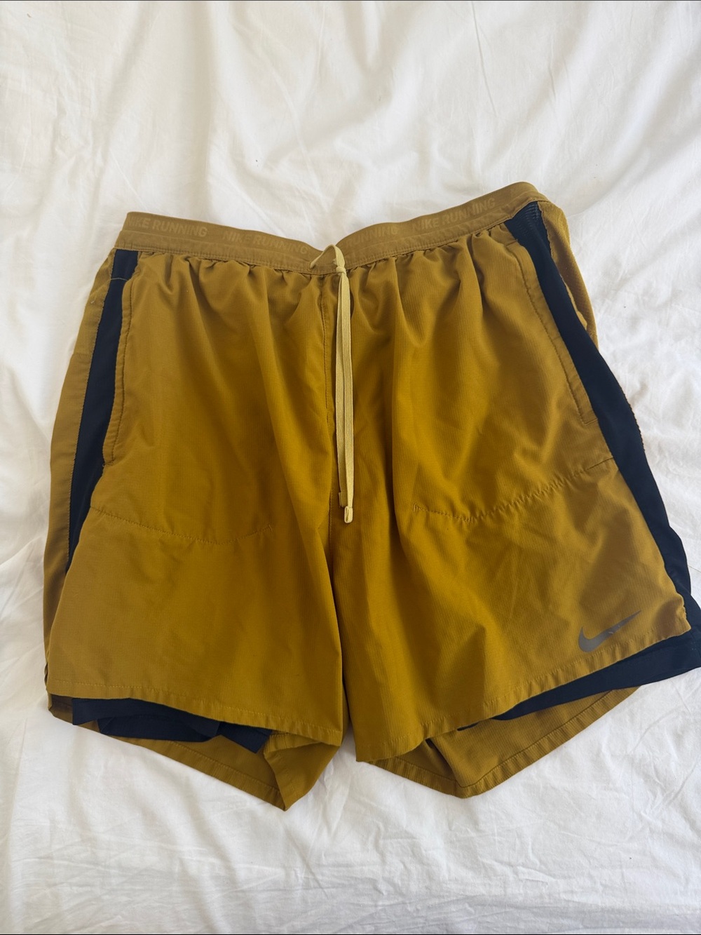 Nike Men’s Gold Athletic Shorts with Black Side Panels